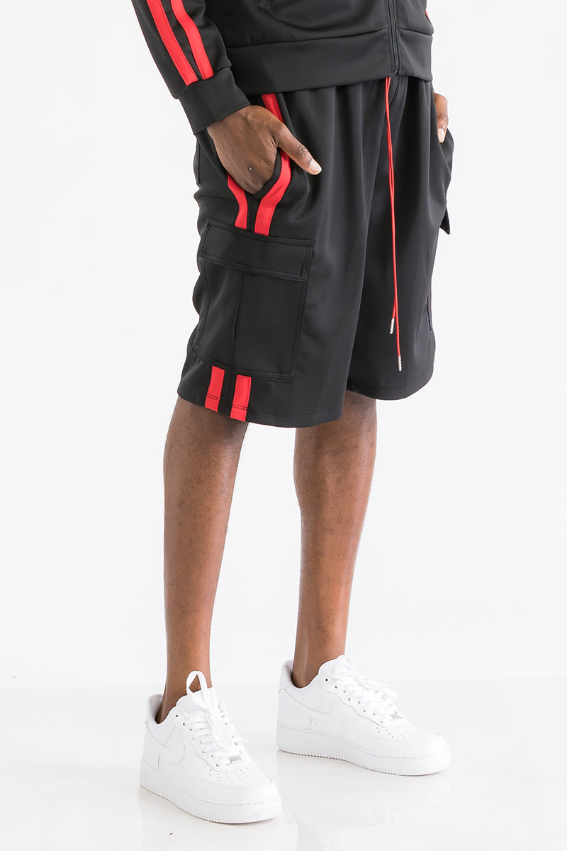 TWO STRIPE CARGO POCKET TRACK SHORTS SP300
