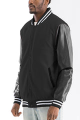 Melton Varsity Letterman Jacket Faux Black Black Team Jacket BJ222
