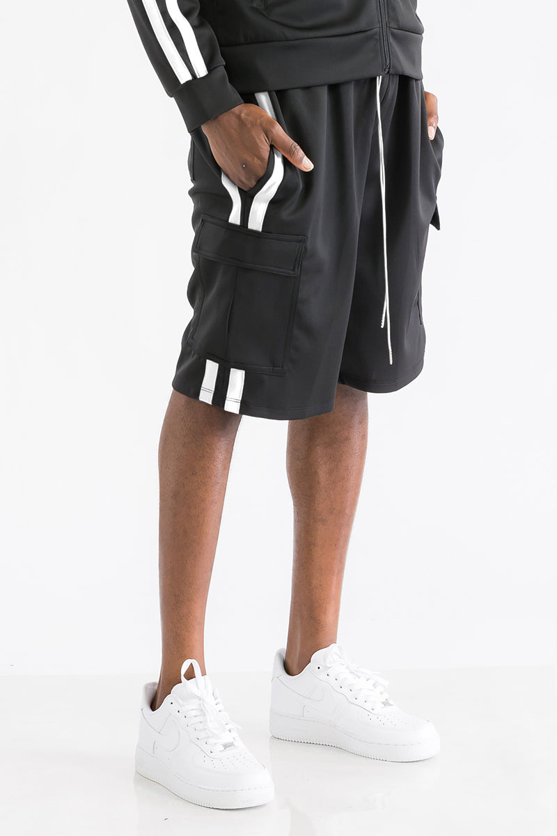 TWO STRIPE CARGO POCKET TRACK SHORTS SP300