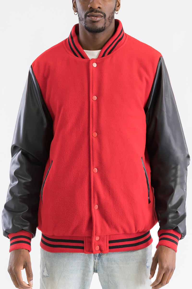 Melton Varsity Letterman Jacket Faux Red Black Team Jacket BJ222