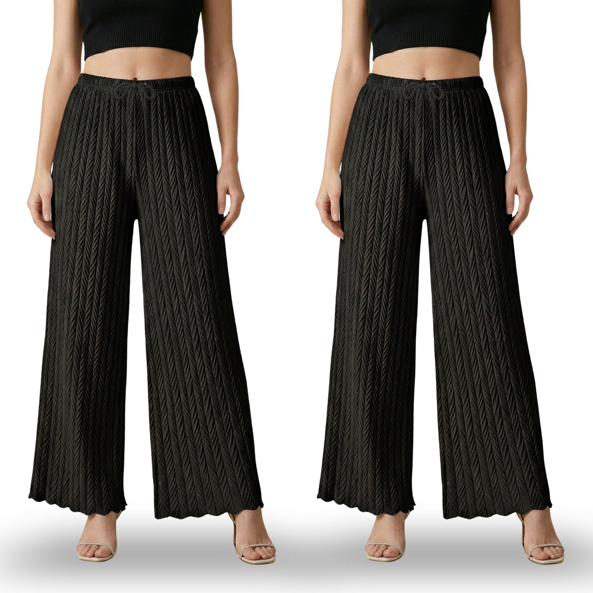 Textured Pleated Palazzo Pants for Women || Pack of 02
