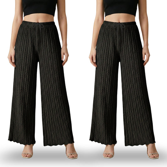 Textured Pleated Palazzo Pants for Women || Pack of 02