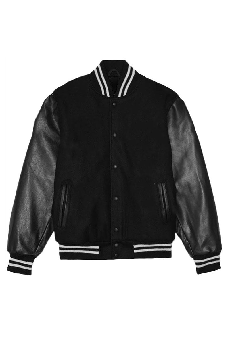 Melton Varsity Letterman Jacket Faux Black Black Team Jacket BJ222