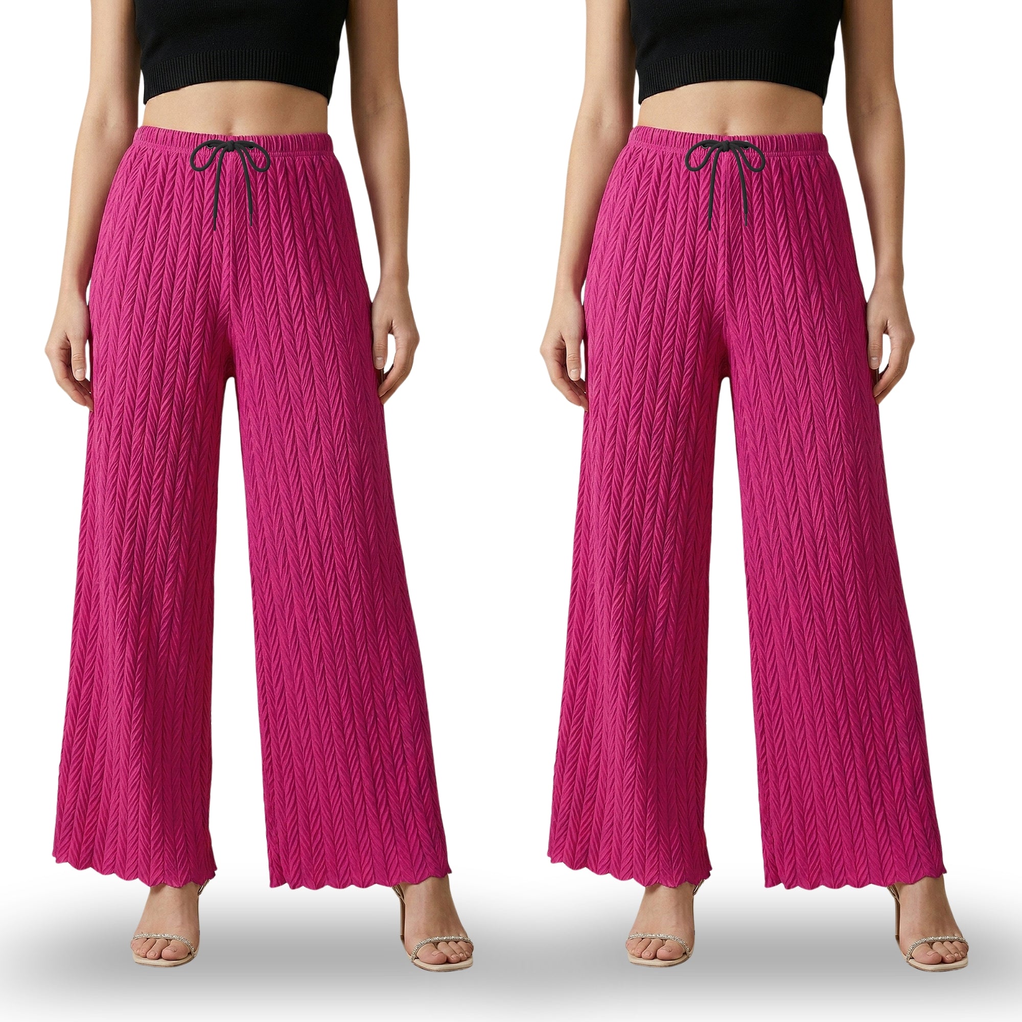 Textured Pleated Palazzo Pants for Women || Pack of 02