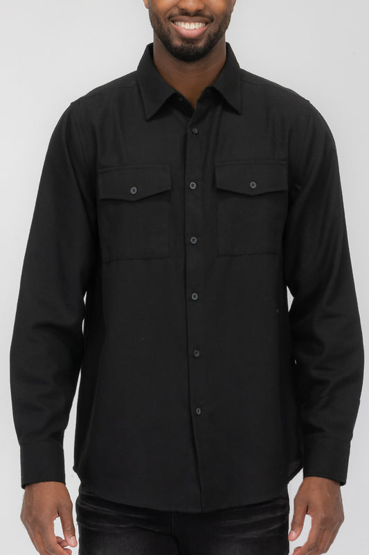 Plain Staple Plaid Brushed Flannel Shirt Jacket Shacket FL201