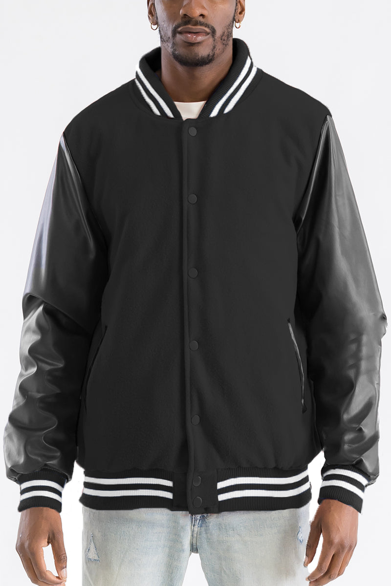 Melton Varsity Letterman Jacket Faux Black Black Team Jacket BJ222