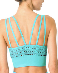 Mesh Seamless Bra with Cutouts - Aqua
