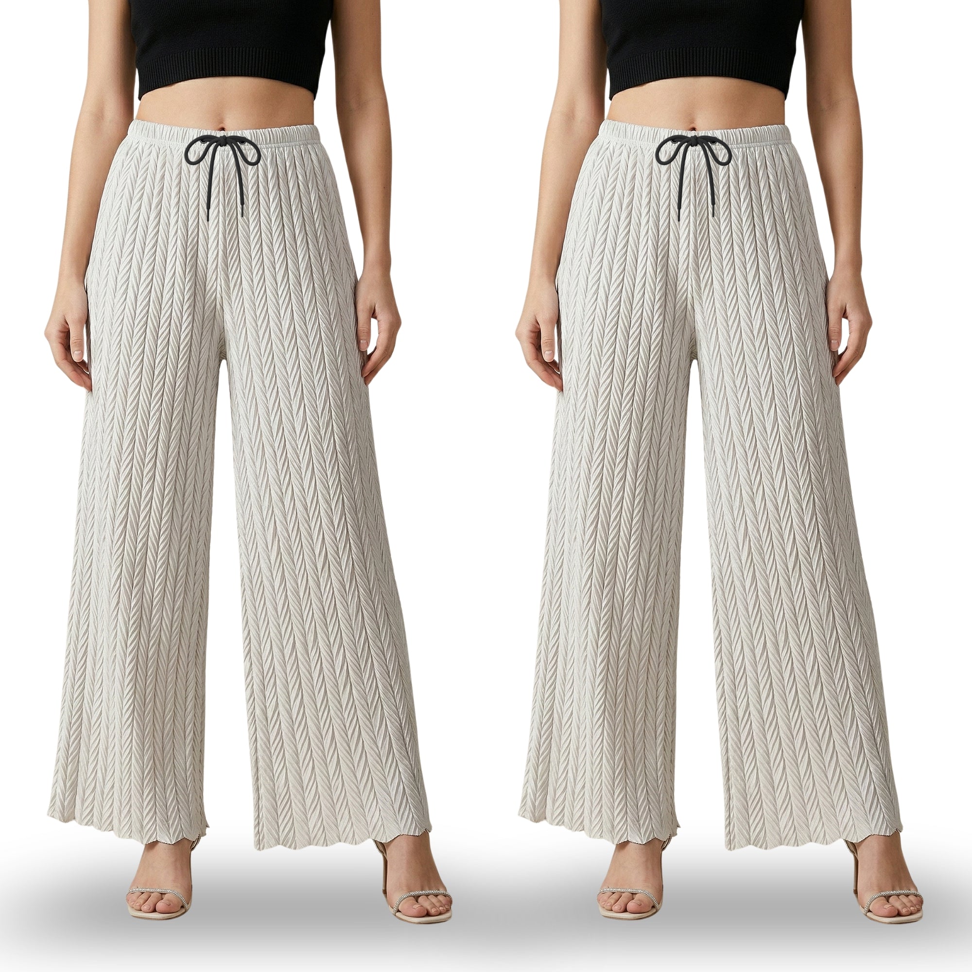 Textured Pleated Palazzo Pants for Women || Pack of 02