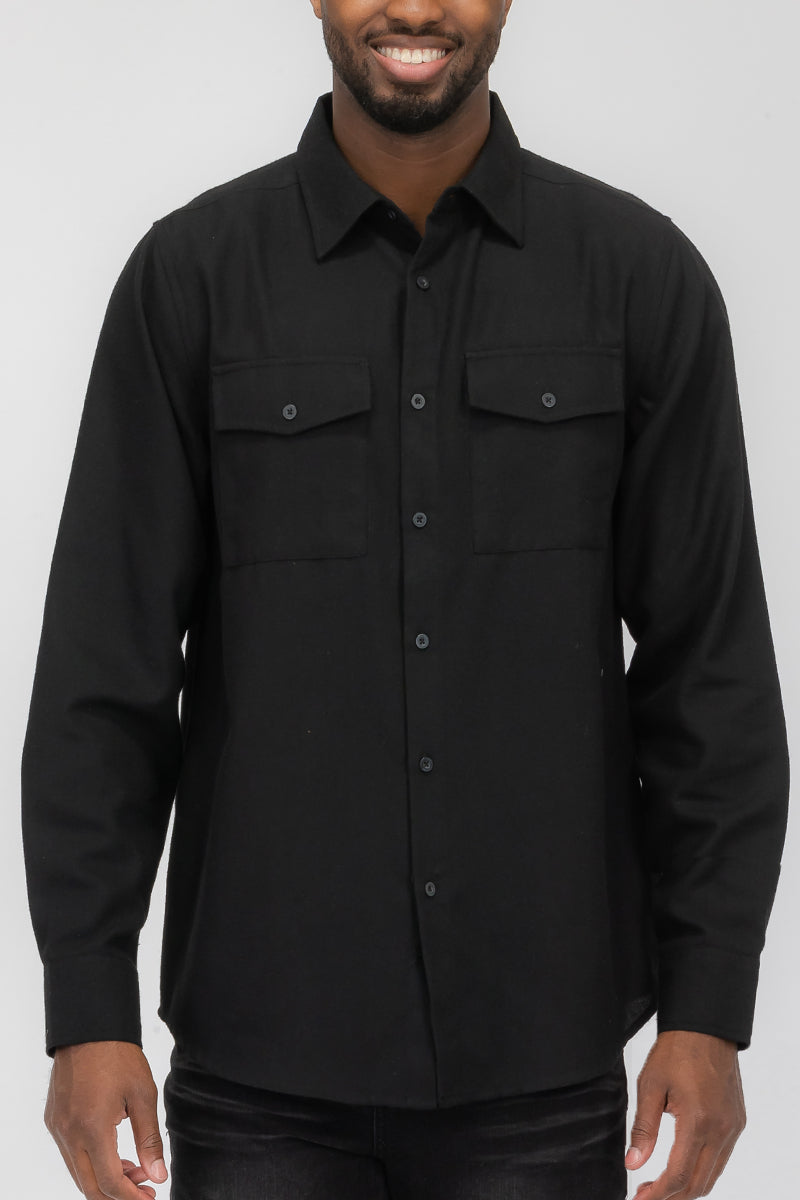 Plain Staple Plaid Brushed Flannel Shirt Jacket Shacket FL201