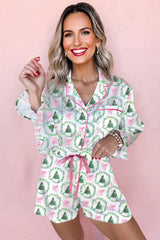 Christmas Velvet Trim Top and Shorts Pajama Set