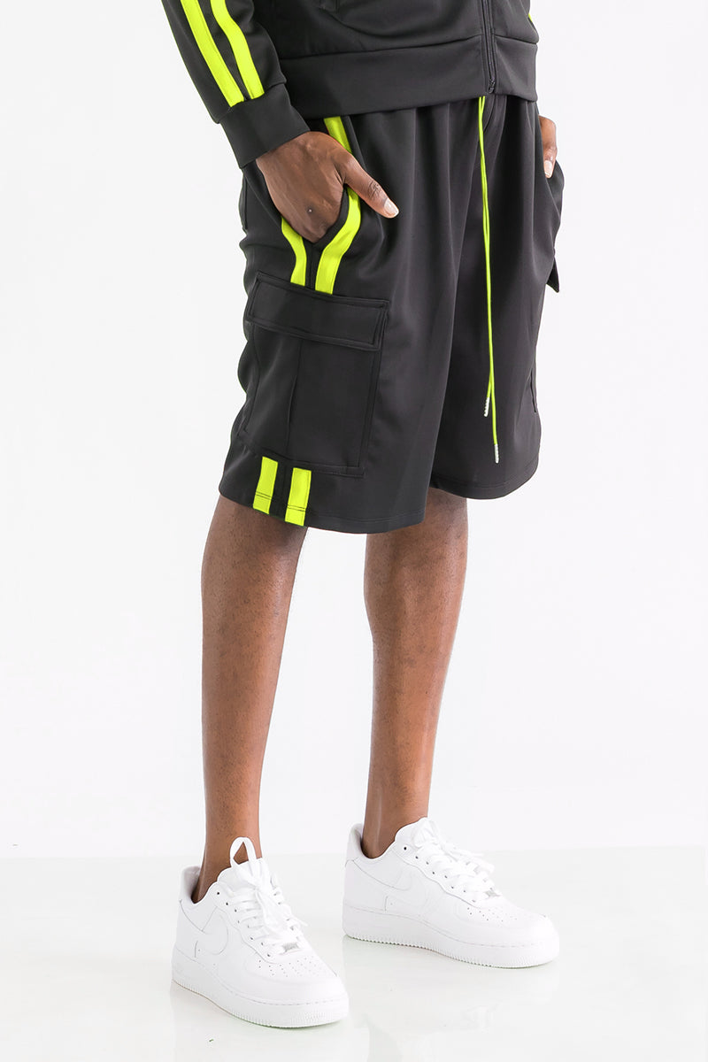 TWO STRIPE CARGO POCKET TRACK SHORTS SP300