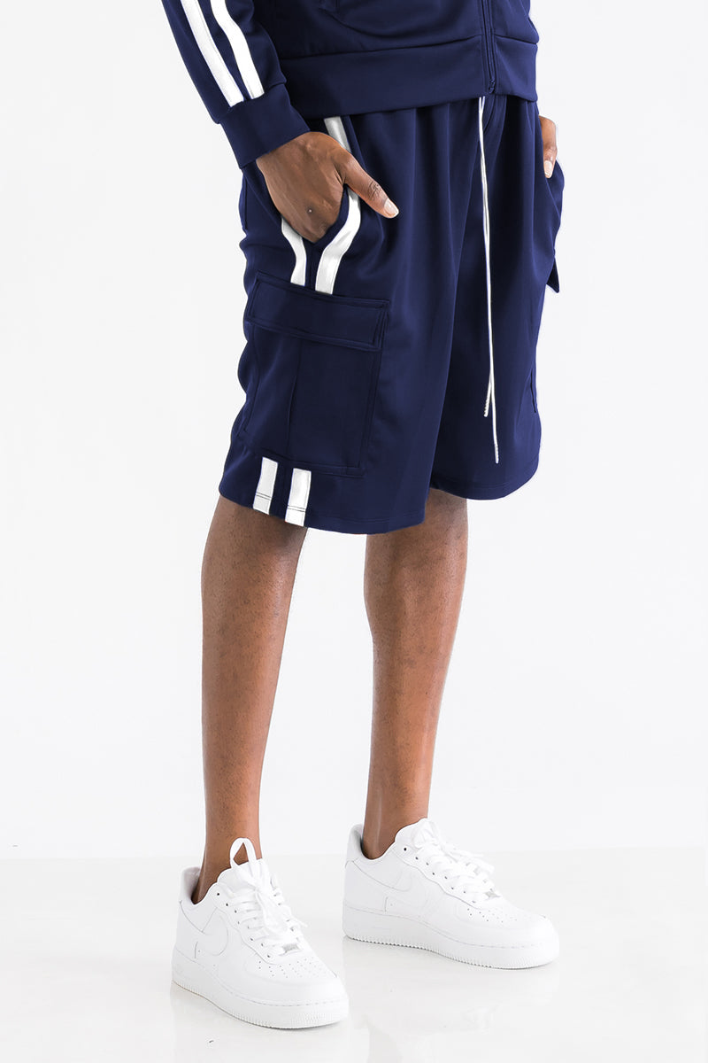 TWO STRIPE CARGO POCKET TRACK SHORTS SP300
