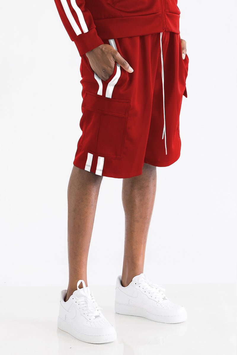TWO STRIPE CARGO POCKET TRACK SHORTS SP300