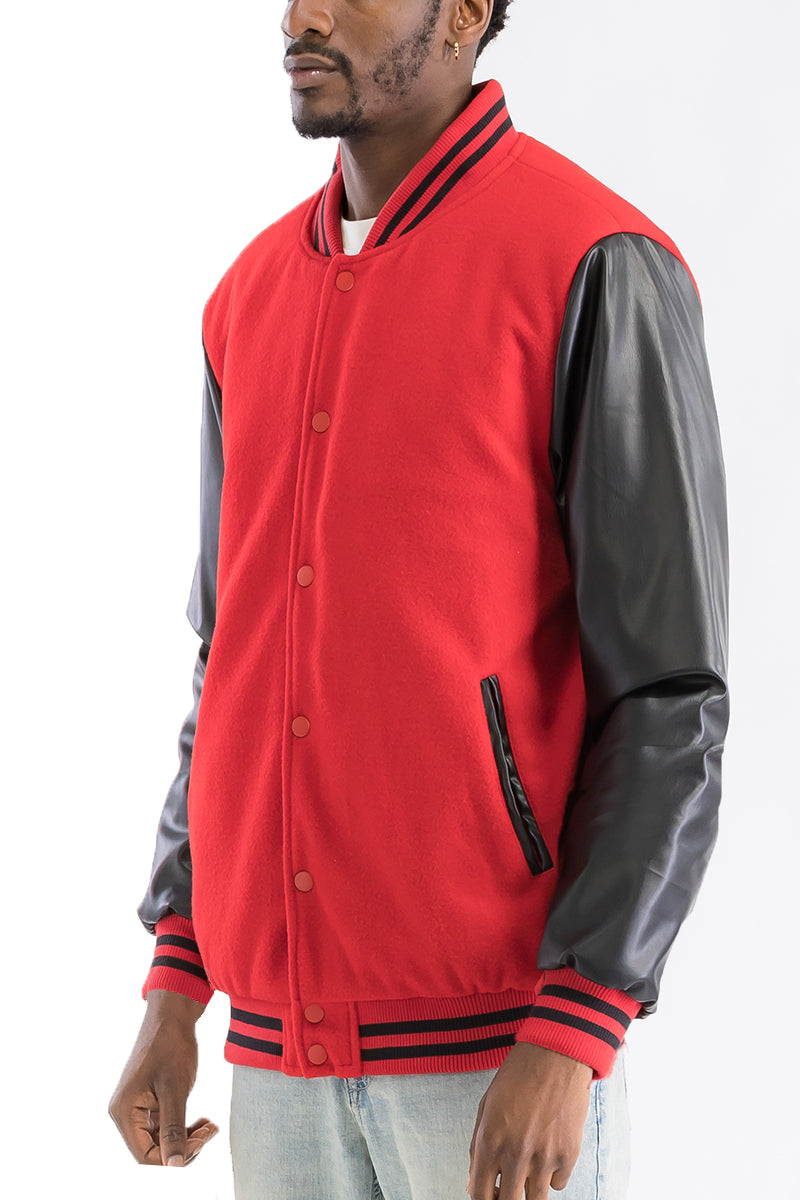 Melton Varsity Letterman Jacket Faux Red Black Team Jacket BJ222