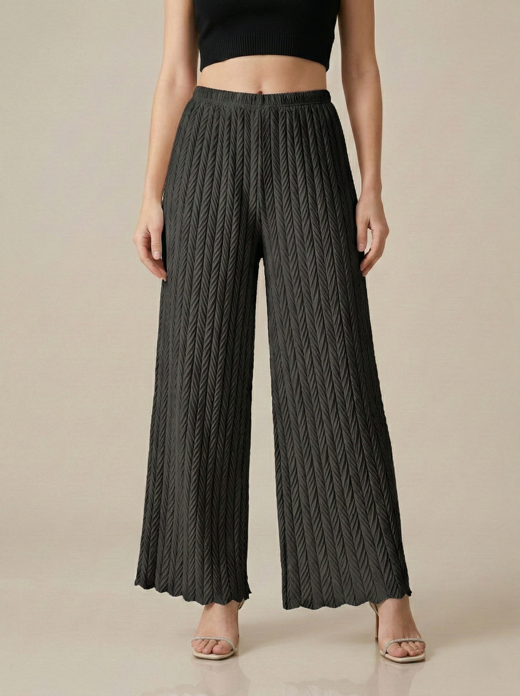 Textured Pleated Palazzo Pants for Women || Pack of 01