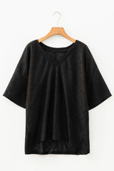 Plus Size Rhombus Pointelle Knit V-Neck Top