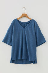Plus Size Rhombus Pointelle Knit V-Neck Top
