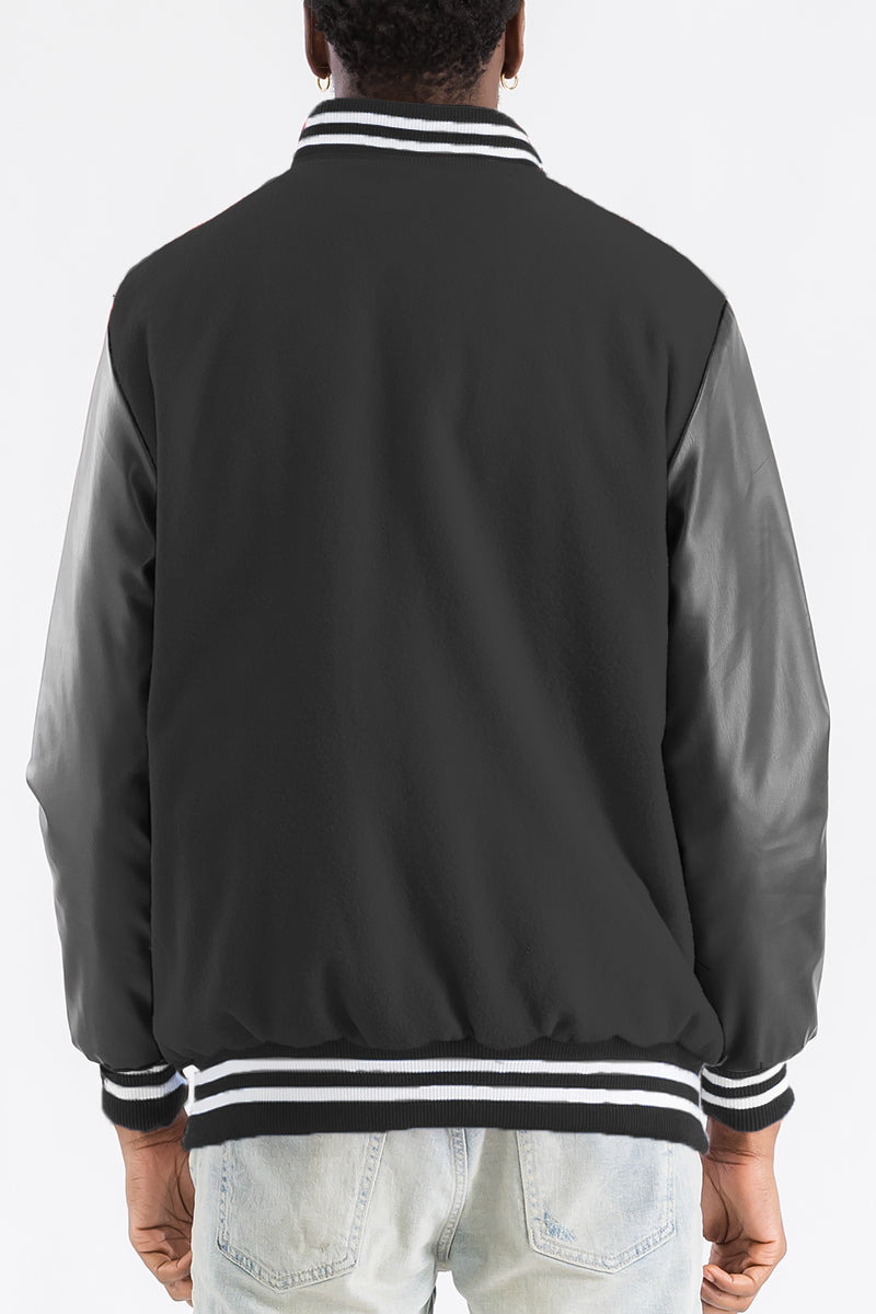 Melton Varsity Letterman Jacket Faux Black Black Team Jacket BJ222