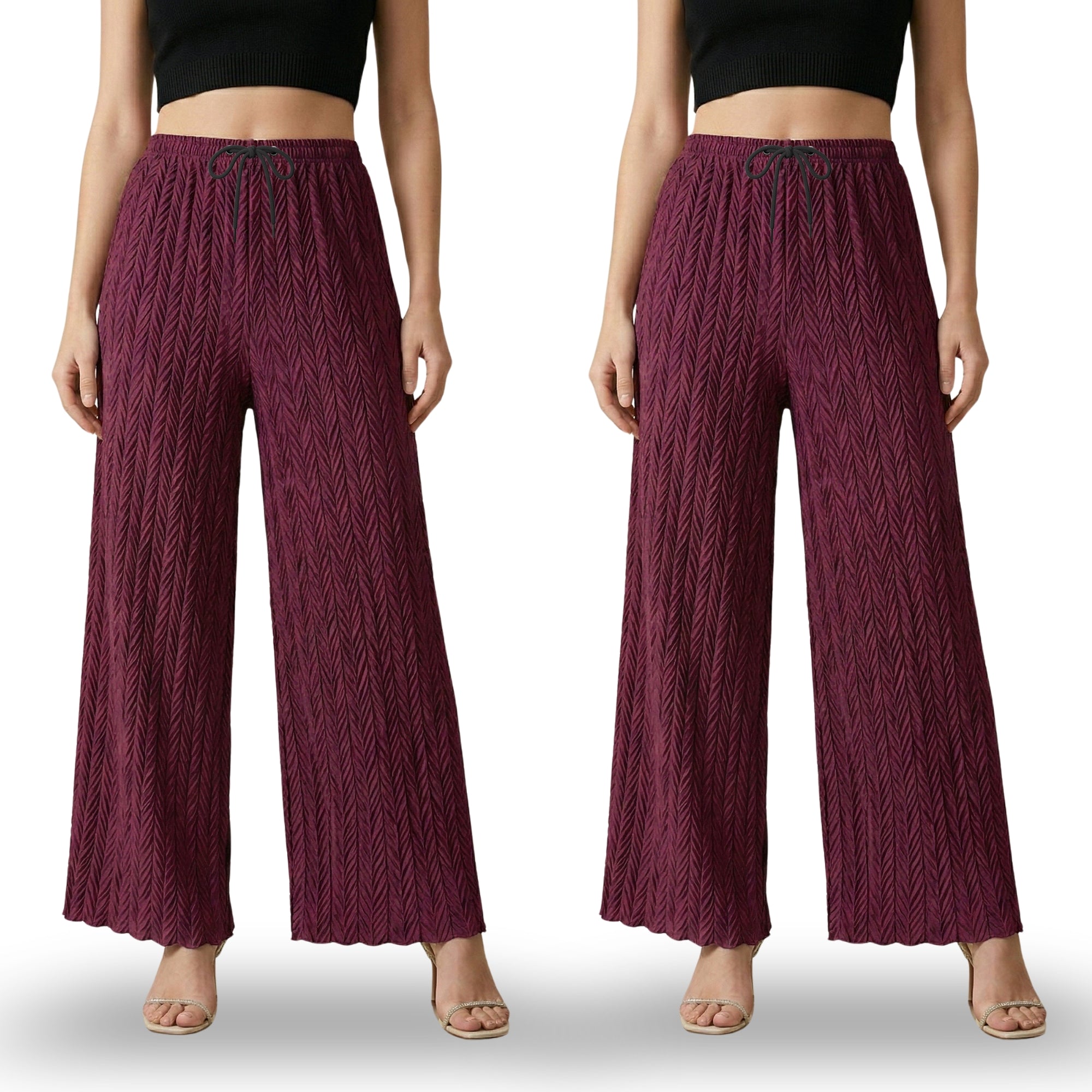 Textured Pleated Palazzo Pants for Women || Pack of 02