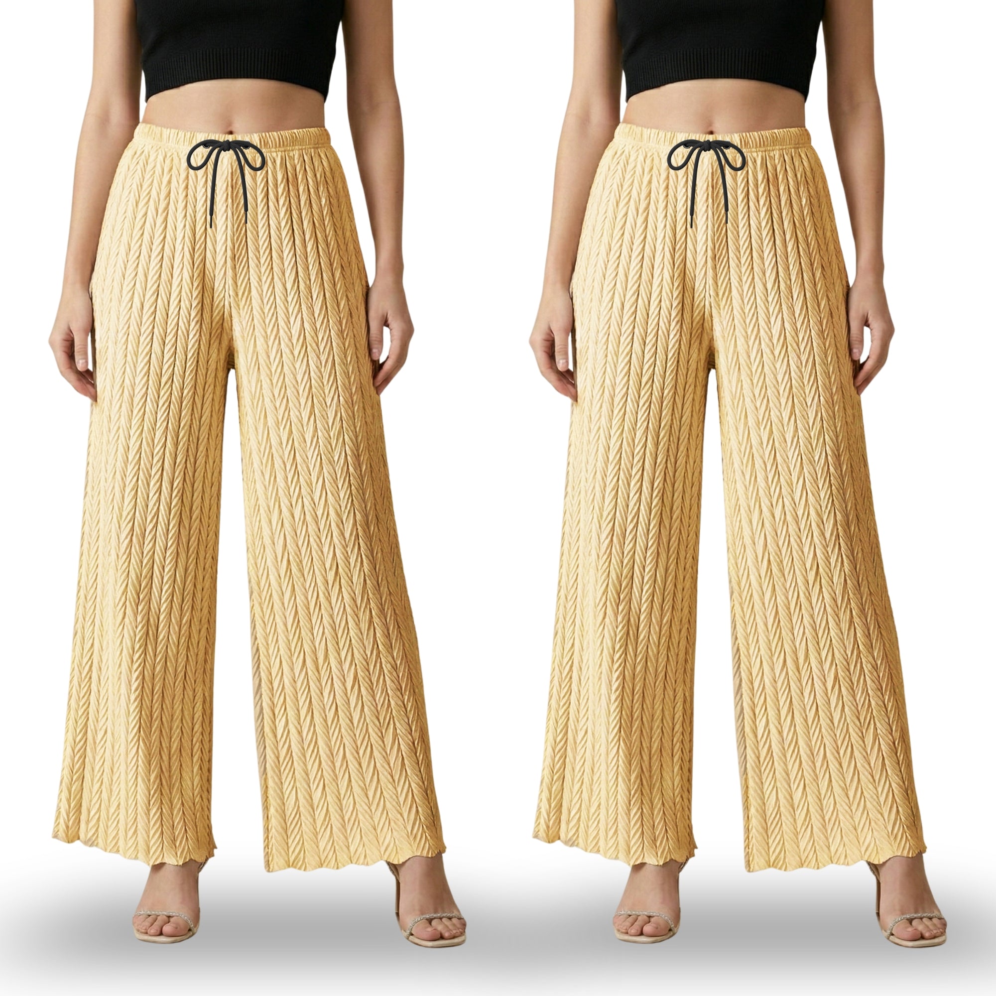 Textured Pleated Palazzo Pants for Women || Pack of 02