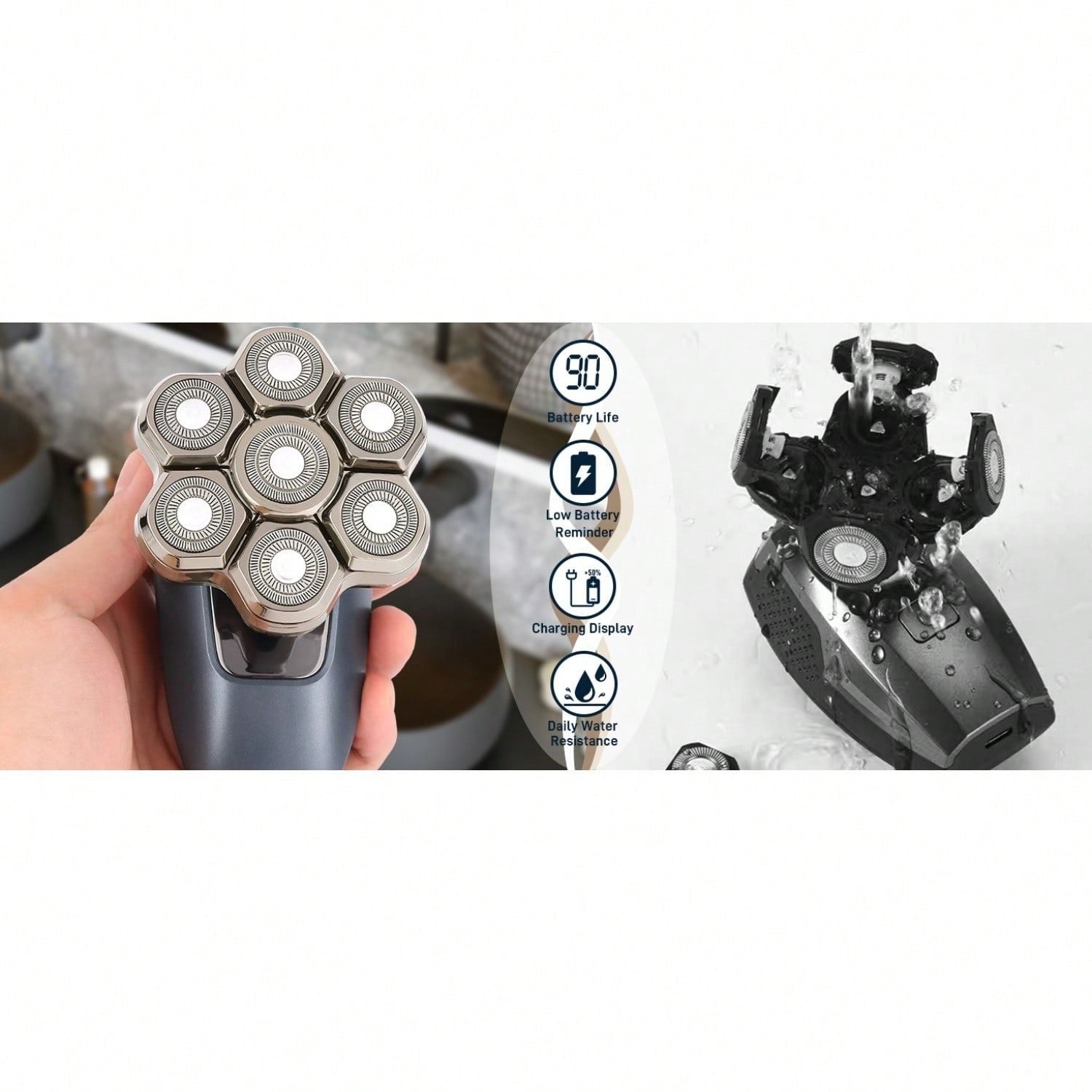 Head Shaver for Bald Men, 7D Electric Rotary Razor 5-in-1 Grooming Kit