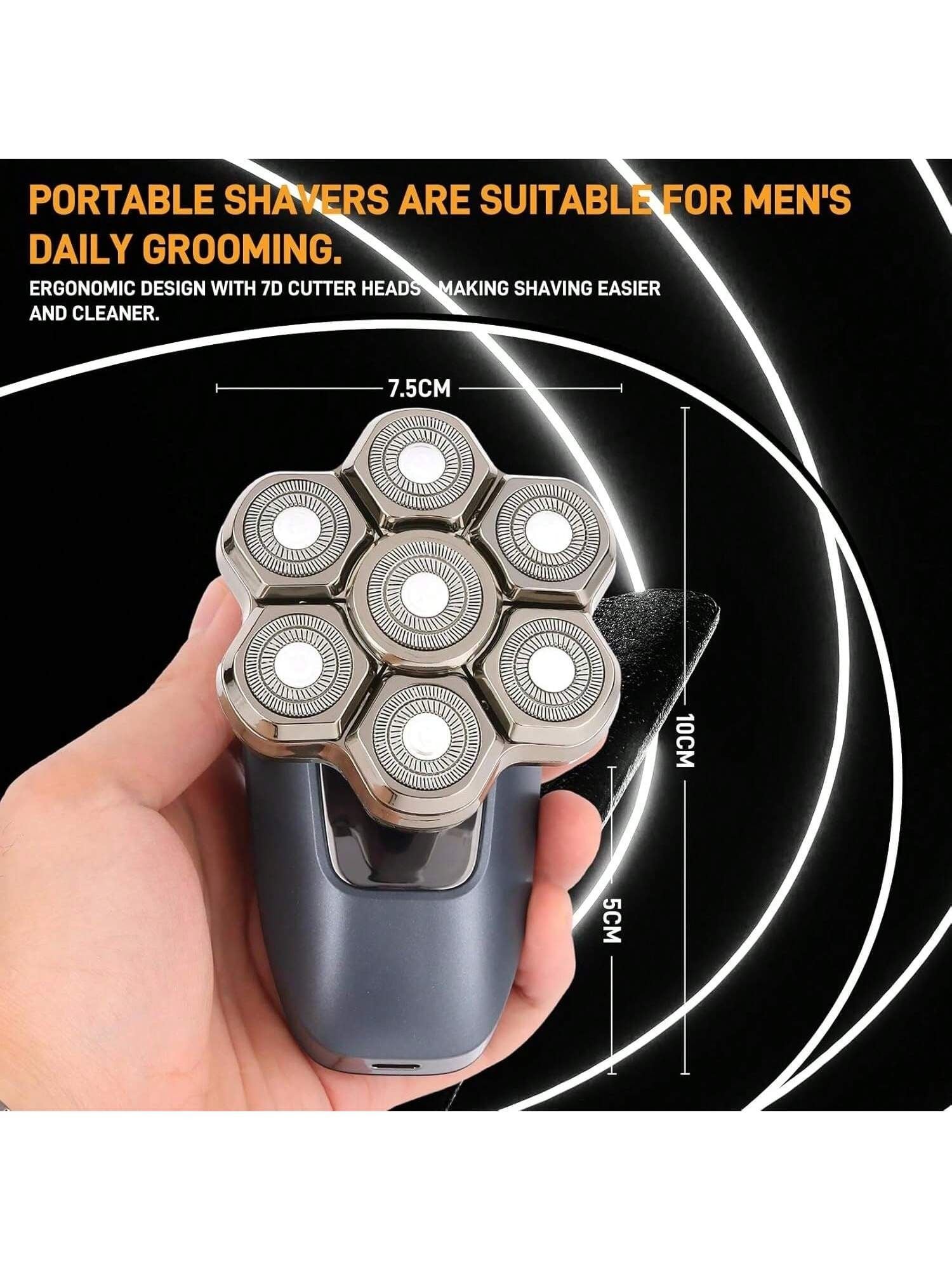 Head Shaver for Bald Men, 7D Electric Rotary Razor 5-in-1 Grooming Kit