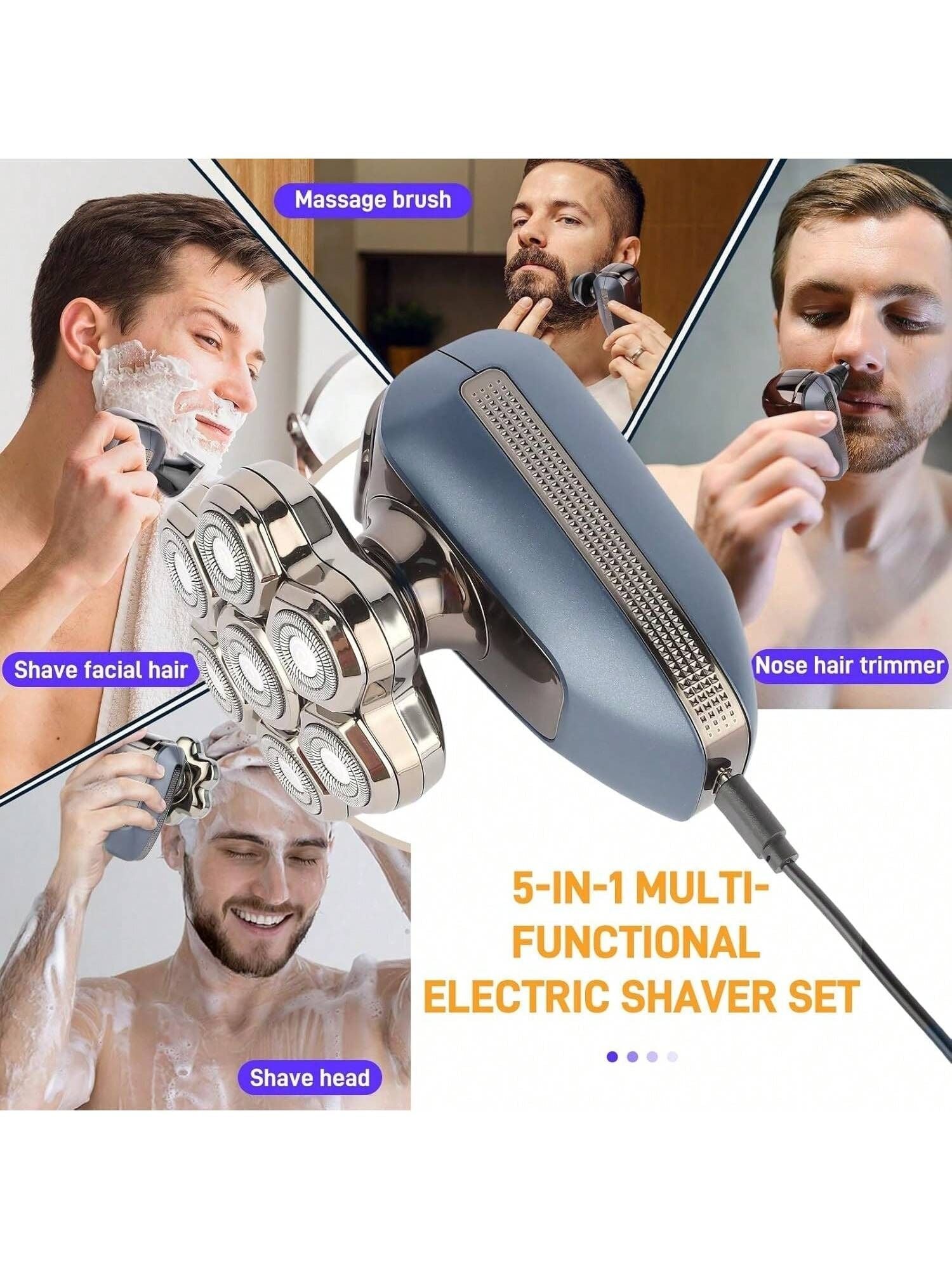 Head Shaver for Bald Men, 7D Electric Rotary Razor 5-in-1 Grooming Kit
