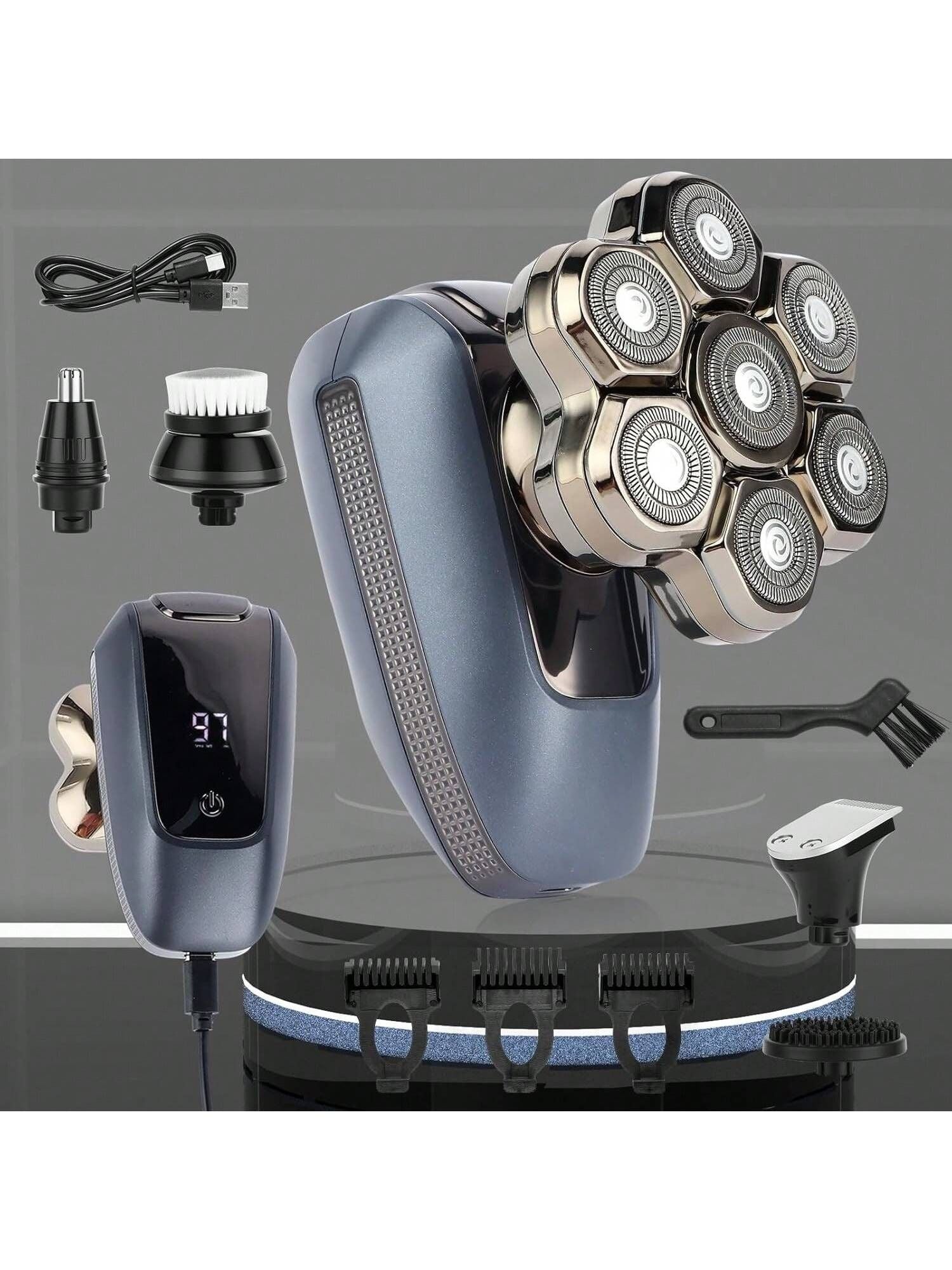 Head Shaver for Bald Men, 7D Electric Rotary Razor 5-in-1 Grooming Kit