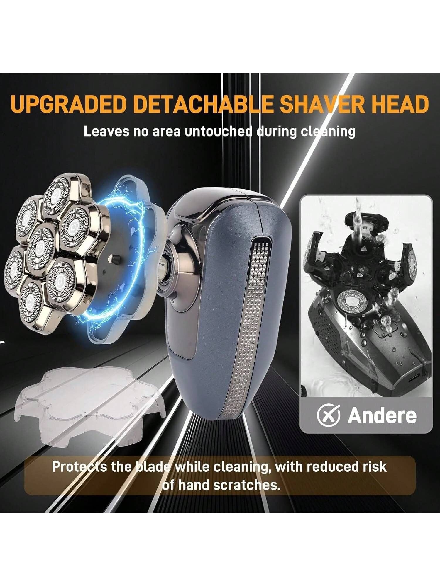 Head Shaver for Bald Men, 7D Electric Rotary Razor 5-in-1 Grooming Kit