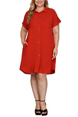 She + Sky Full Size Button Down Short Sleeve Woven Shirt Dress Plus