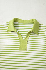 Stripe Collared V-Neck Pullover and Skort Set
