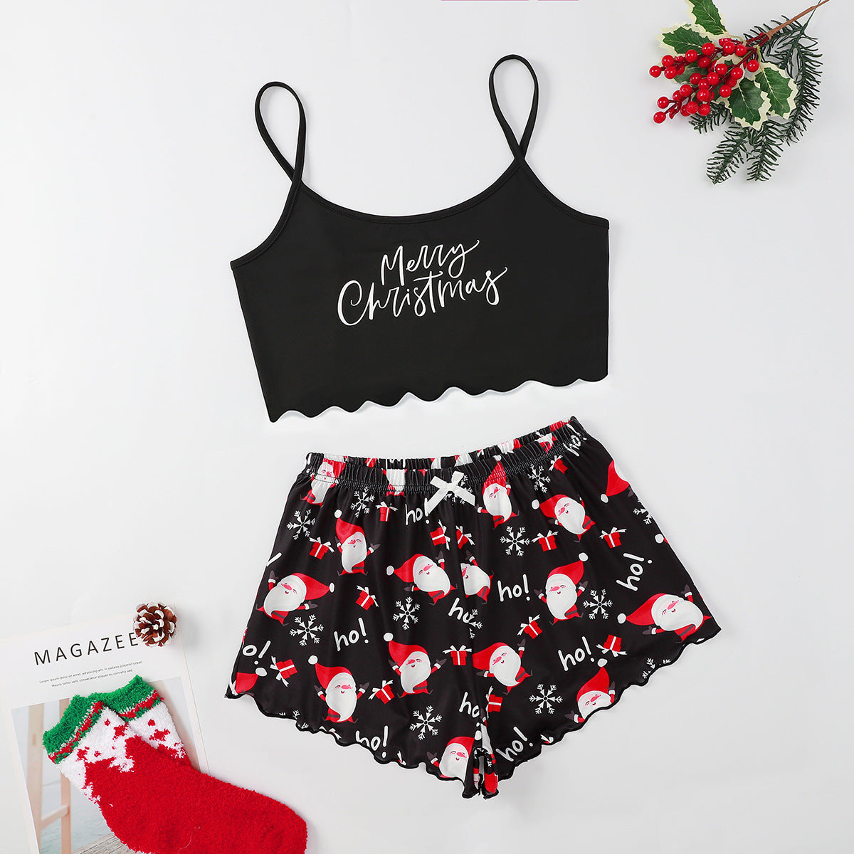 Christmas European And American Thin Pajamas Women's Sleeveless Shorts