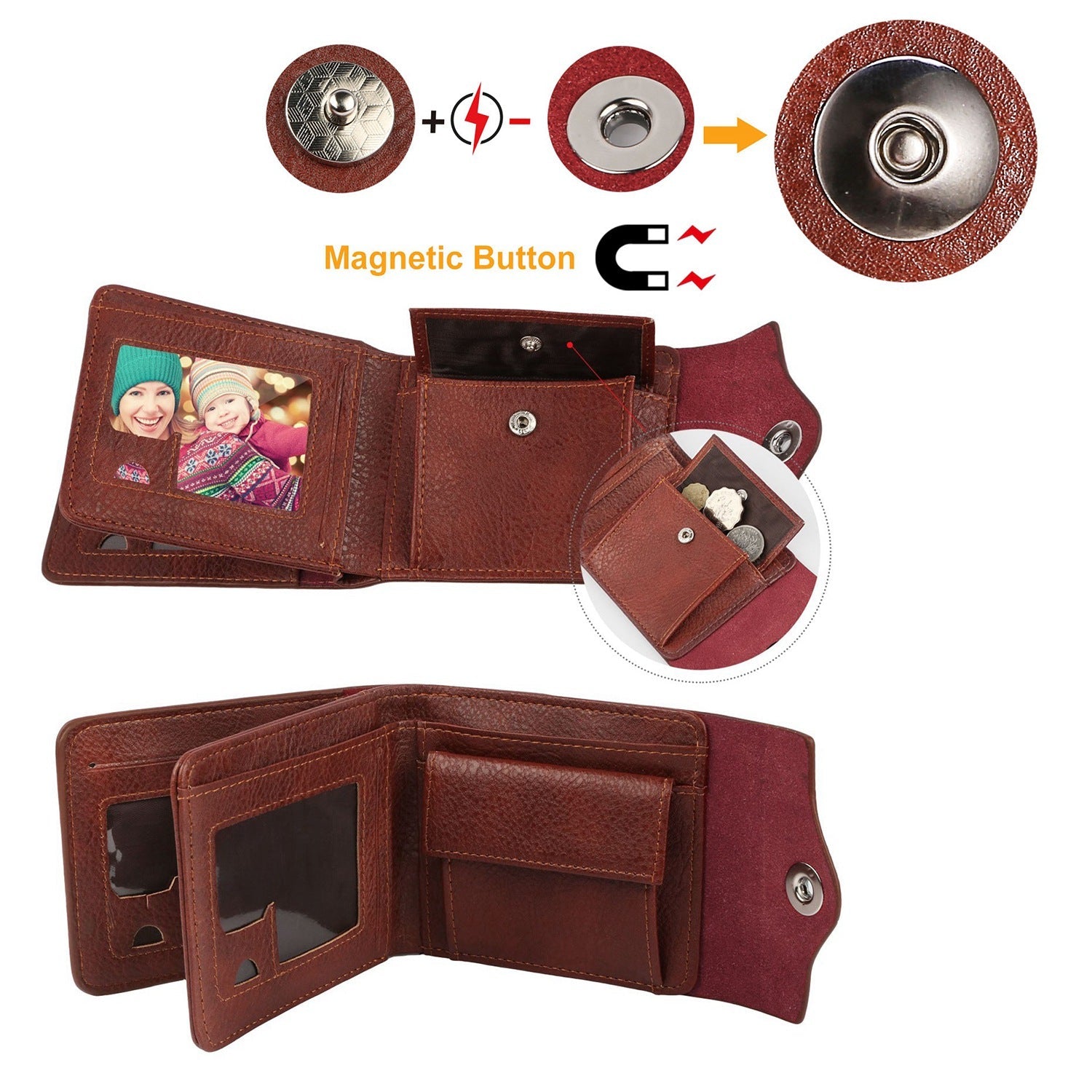 1Pc Men  Wallet PU Leather Purse Slim Card Holder Cases With 2 ID