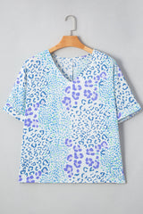 Plus Size Leopard 3/4 Sleeve V-Neck Top
