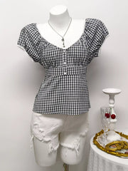 Plaid Short Sleeve Blouse