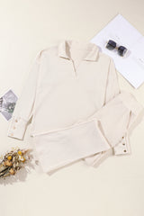 Solid Collared Pullover and Pants Set