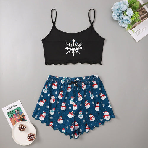 Christmas European And American Thin Pajamas Women's Sleeveless Shorts