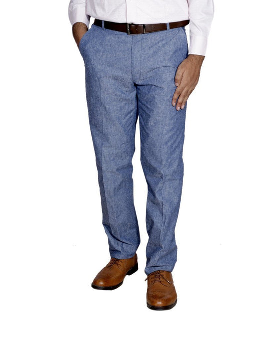 Mens Linen Blue Formal Trouser (Size-34) (Color-BLUE)