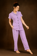 Charming Lavender Polka Dot Pajama Set for Cozy Nights (Size S)