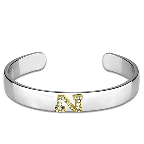 LO3623 - Reverse Two-Tone White Metal Bangle with Top Grade Crystal