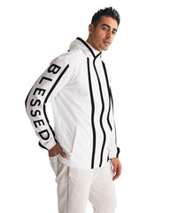 Mens Hooded Windbreaker - Blessed Sleeve Stripe White Water Resistant