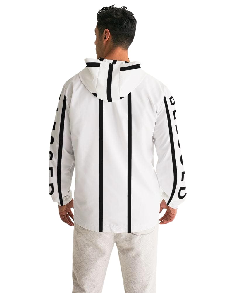 Mens Hooded Windbreaker - Blessed Sleeve Stripe White Water Resistant