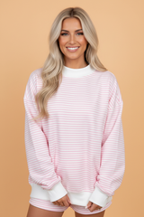 Stripe Oversize Mock Neck Sweatshirt & Shorts Set