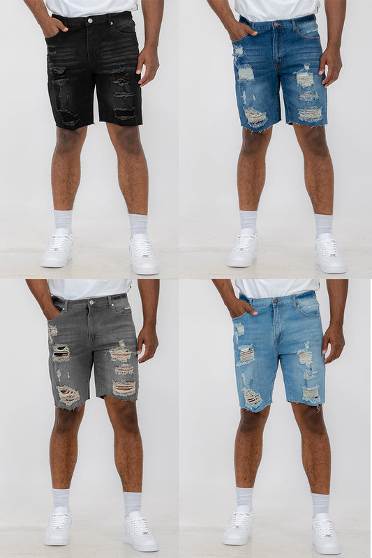 Washed Distressed Denim Shorts DSP1