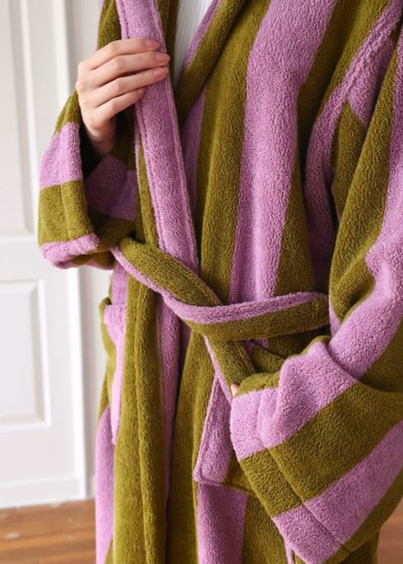 Ultra Soft Retro Whimsical Stripe Bath Robe - 100% Organic