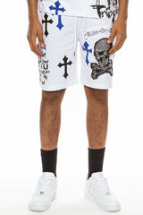 Bejewelled Chrome Skull Shorts EMS4107