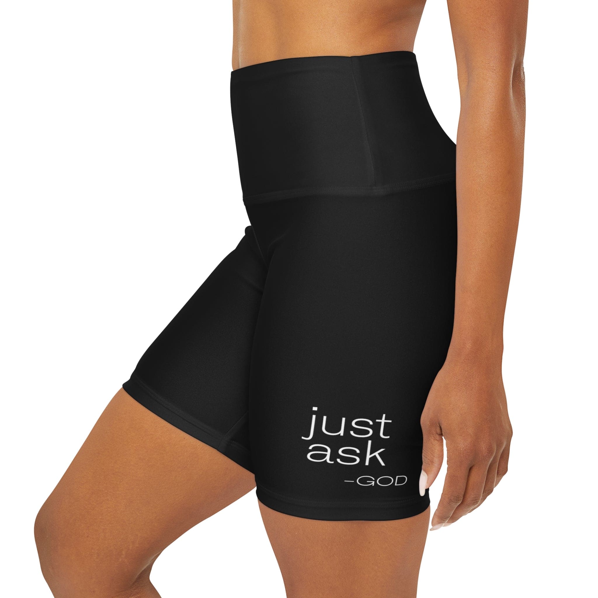 Womens High Waisted Black Yoga Shorts - just Ask God