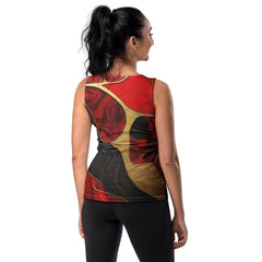 Womens Stretch Fit Tank Top - Bold Red Gold Tones Print