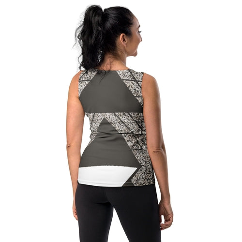 Womens Stretch Fit Tank Top - Brown and White Triangular Colorblock