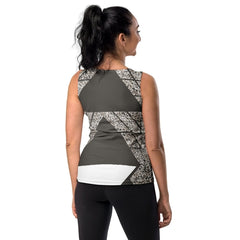 Womens Stretch Fit Tank Top - Brown and White Triangular Colorblock